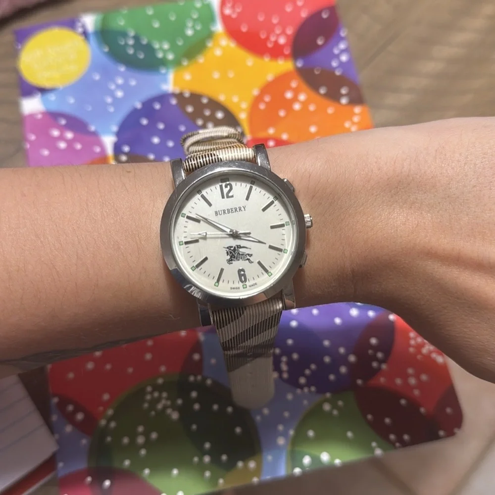 Men's large face Watch - Silver and Cream Plaid - Picture 10 of 11